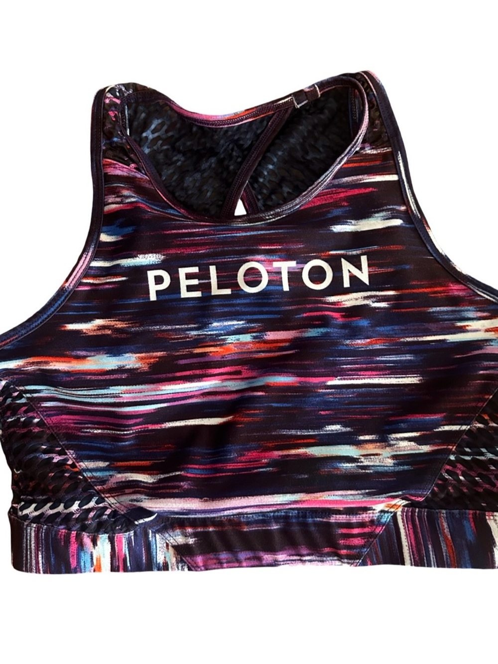 Peloton Women’s Multicolor Striped Racerback Sports Bra - Navy, Pink & White